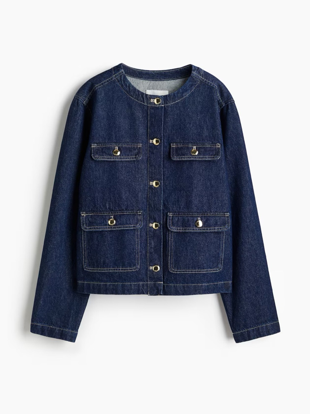 H&M Dark Blue Denim Round-Neck Utility Jacket